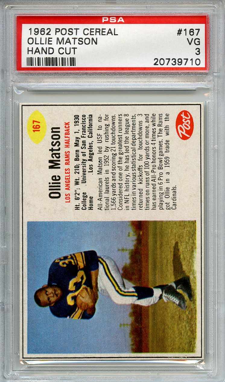 1962 Post Cereal 167 Ollie Matson Los Angeles Rams PSA 3